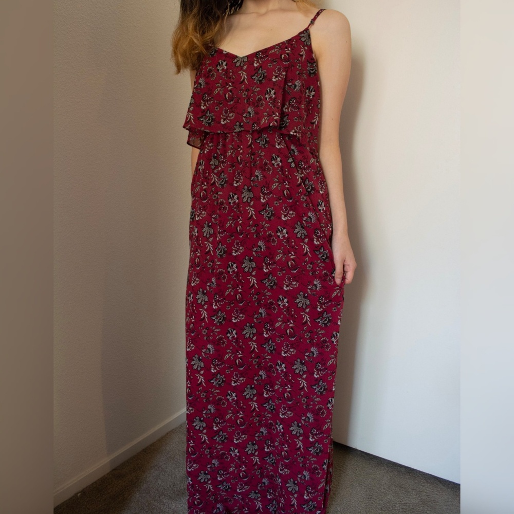 Forever21 pattern floral leaves strap maxi dress